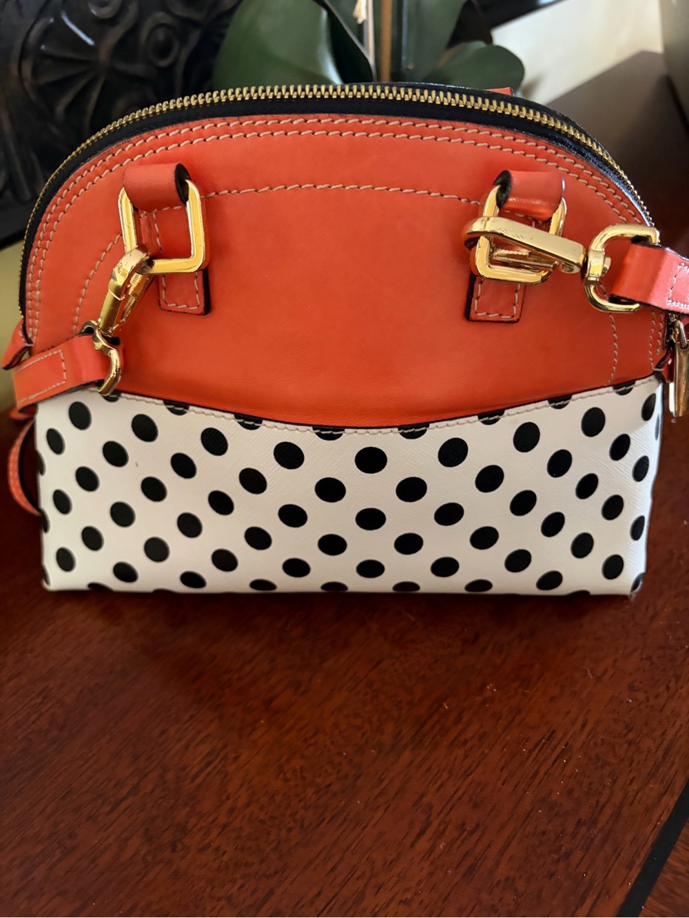 Innue Beautiful Italian Leather Coral Polka Dot Mini Crossbody Bag - Picture 2 of 6